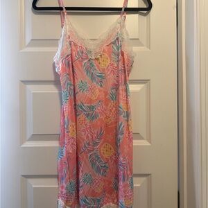 Simply Southern Coral Pineapple Print Lace-Trim Slip Dress and Robe